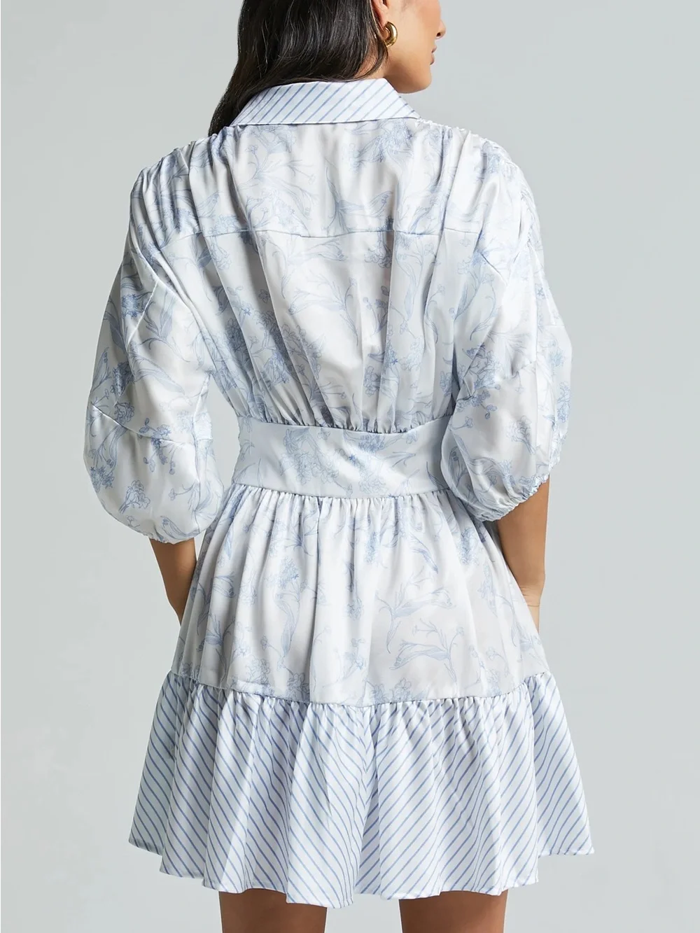 AMABELLA Light Blue & White Floral Puff-Sleeve Mini Dress - Picture 4 of 8
